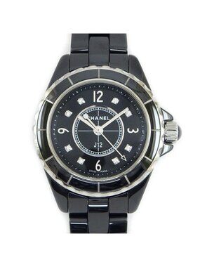 Chanel J12 Watch 8 Points Diamond Index Black Dial Ceramic SS Quartz Analog